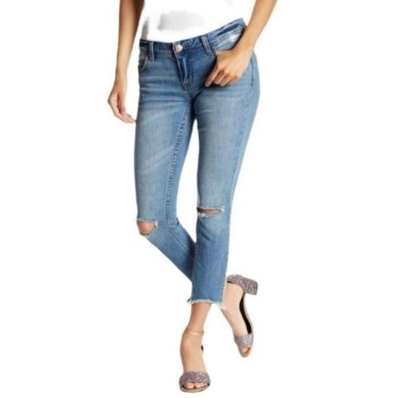 Free People Denim - Free People Ripped Cropped Jeans Sz 28 Mid Rise Skinny Stretch Grunge Casual